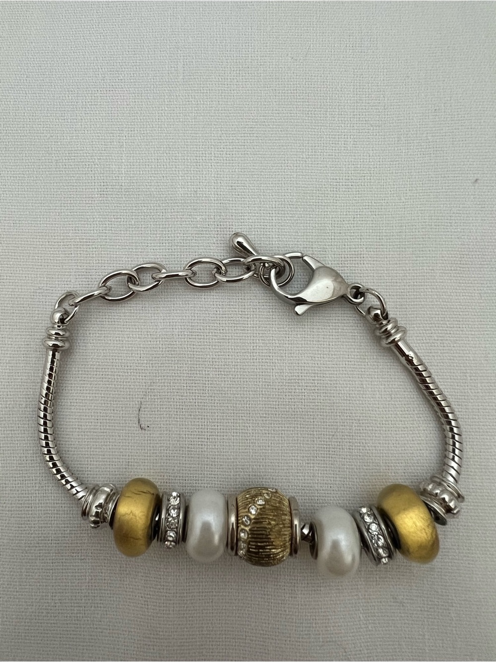 Two-Tone Pearl & Gold Bead Charm Bracelet - Women